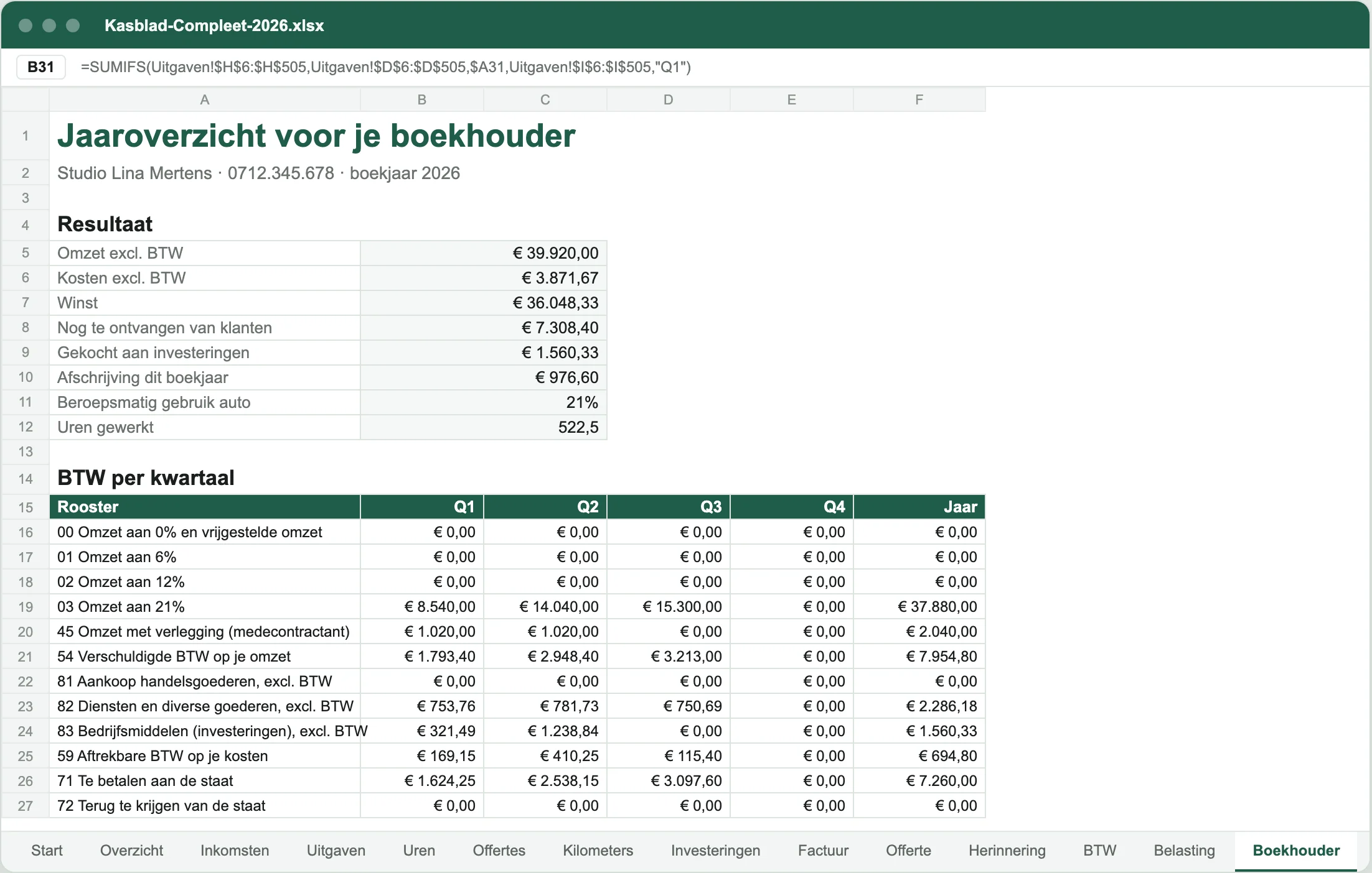 Tabblad Boekhouder
