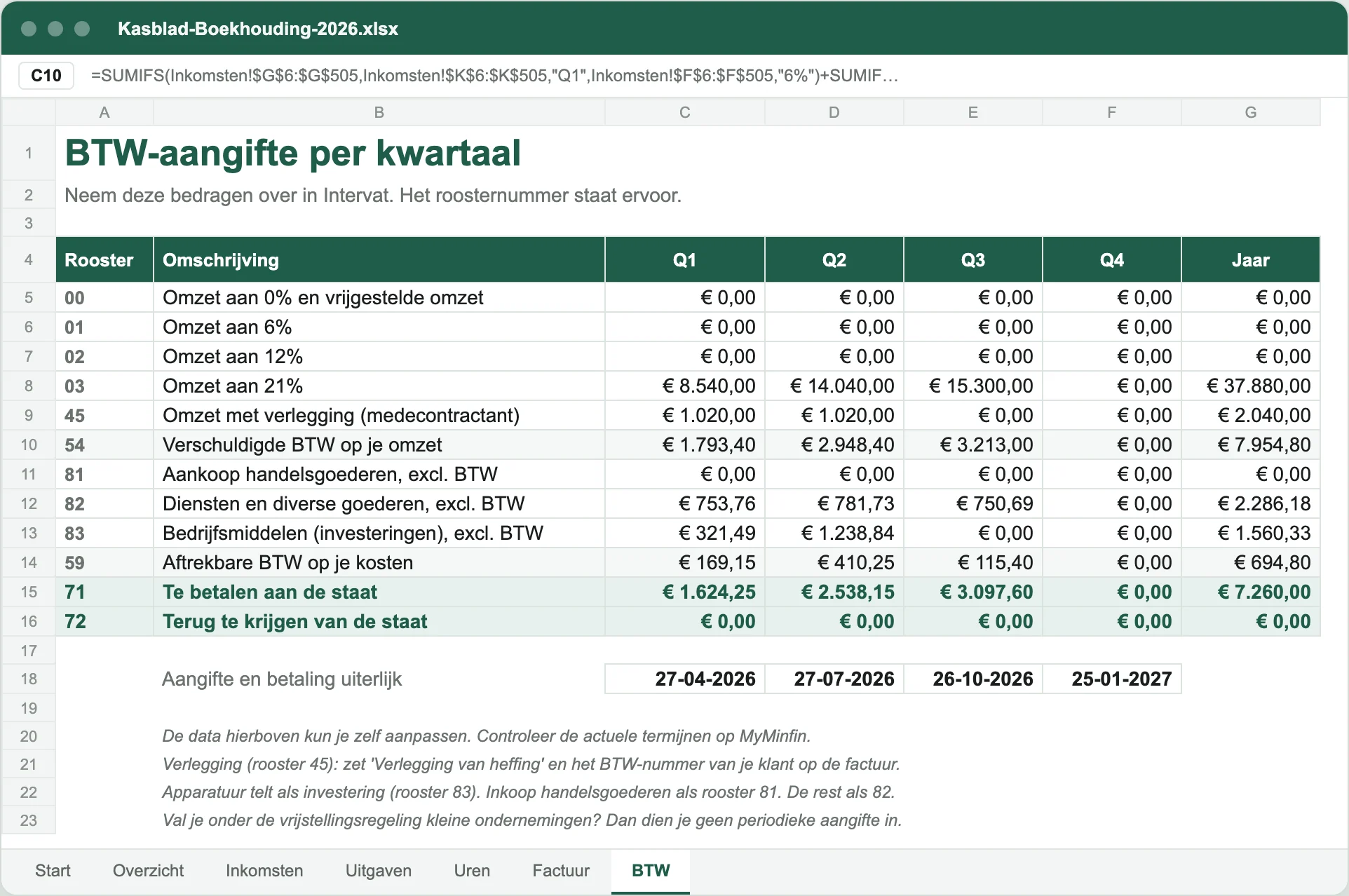 Tabblad btw-aangifte
